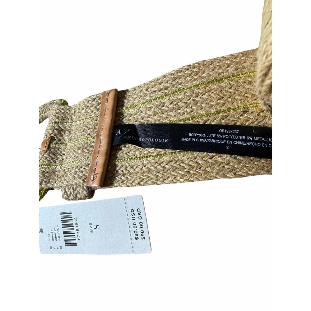 Anthropologie Wide Woven Jute Belt Gold Metallic Thread Natural NWT MSRP $80 - Picture 4 of 5